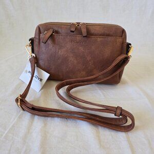 NWT! Brown Faux Leather Shoulder Bag with Gold-tone Hardware & Detachable Strap